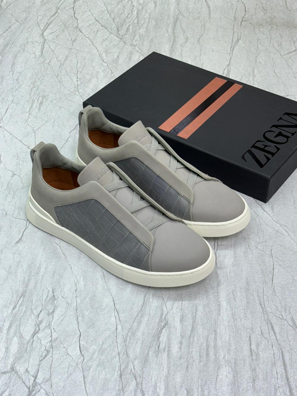 Zegna Crocodile Leather Triple Stitch | Grey