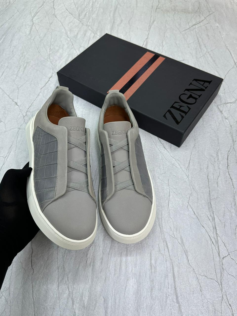 Zegna Crocodile Leather Triple Stitch | Grey