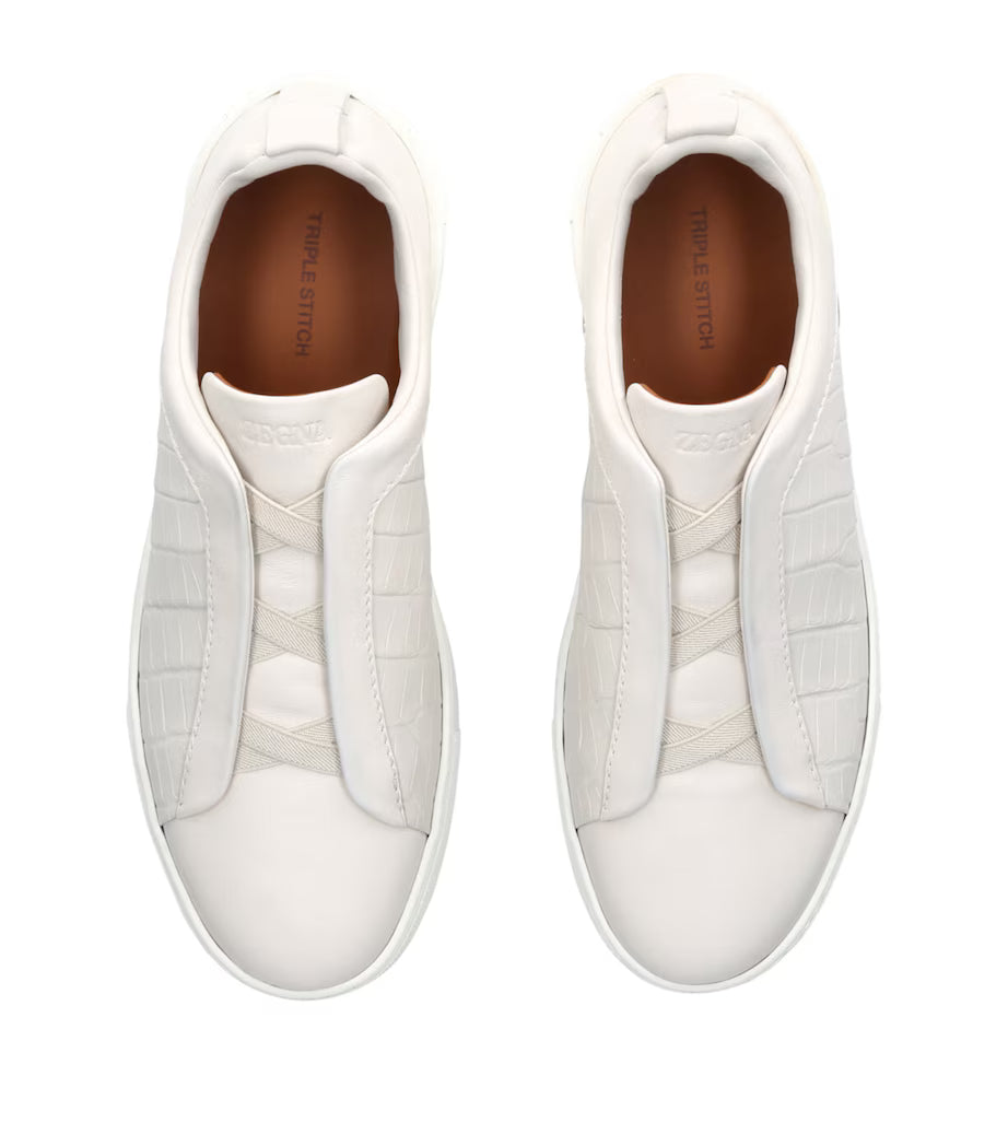 Zegna Triple Stitch | White Crocodile