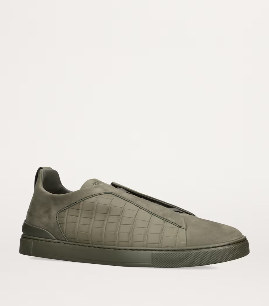 Zegna Triple Stitch | Crocodile Olive