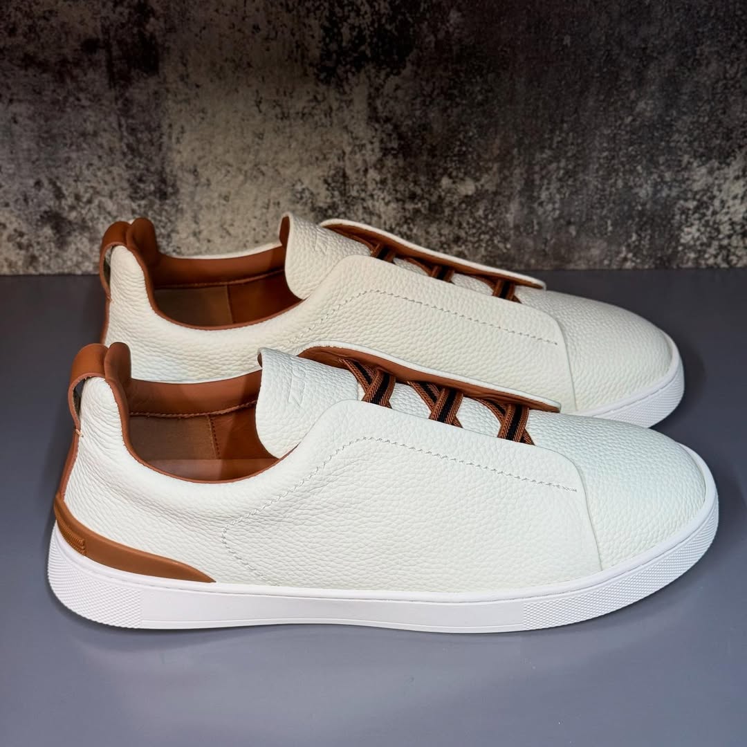 Zegna Triple Stitch | White/Brown