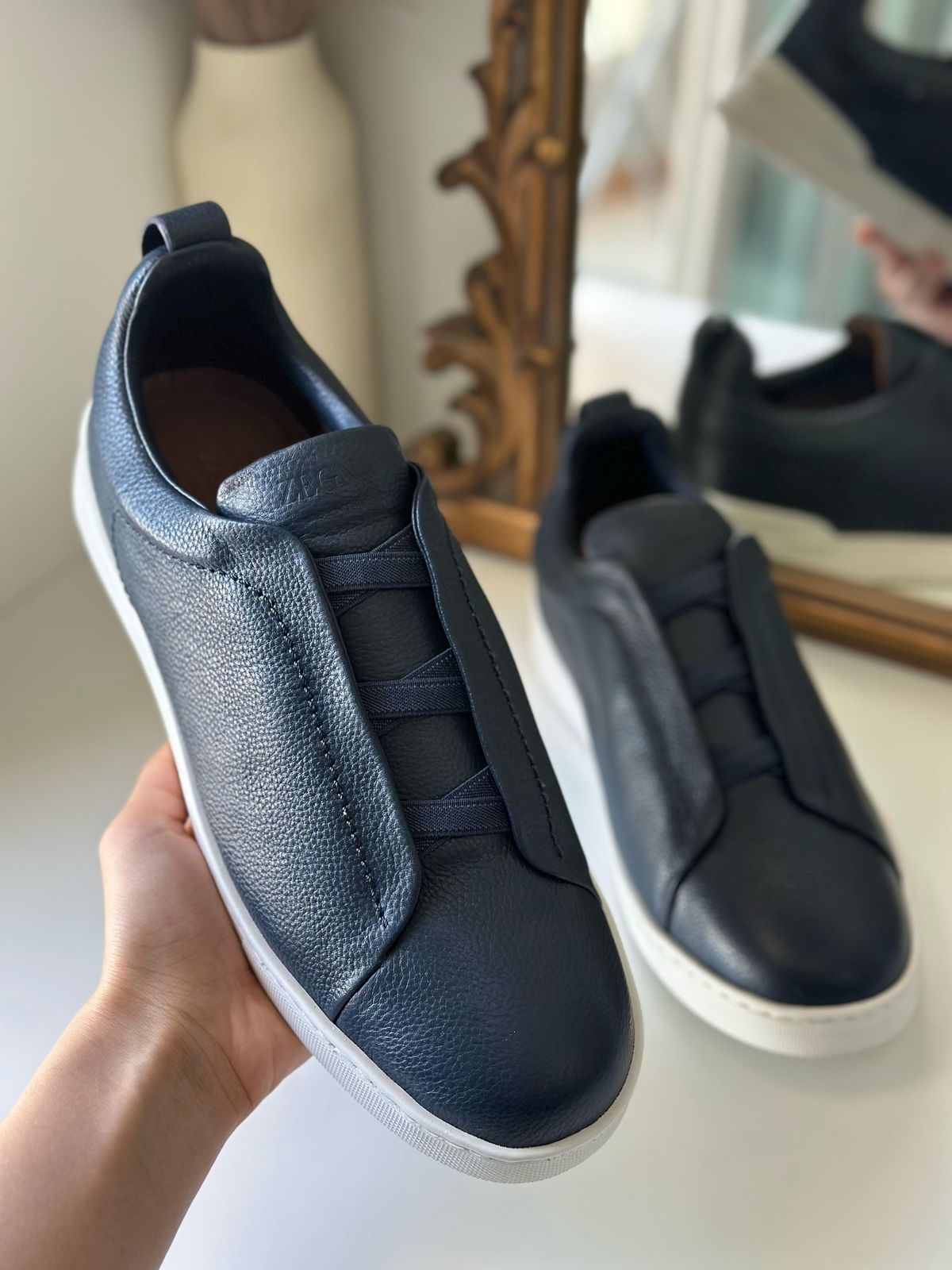 Zegna Triple Stitch | Navy Blue Deerskin