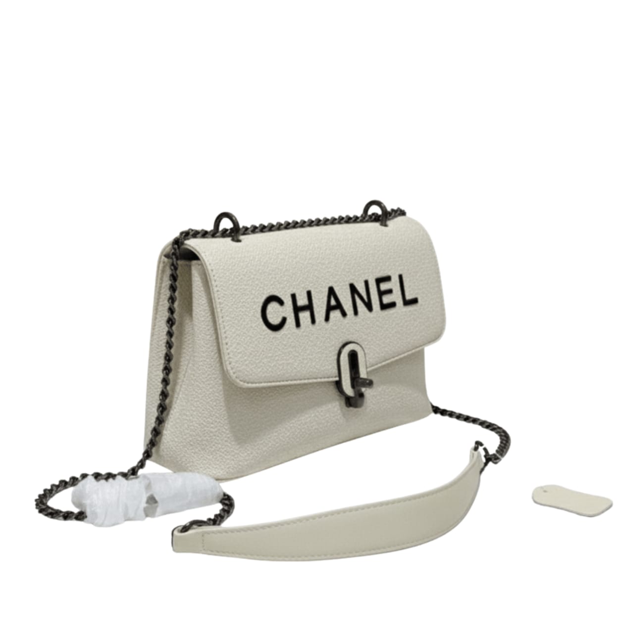 Chanel | Bag In A Light-colored Weave Fabric With A Black "