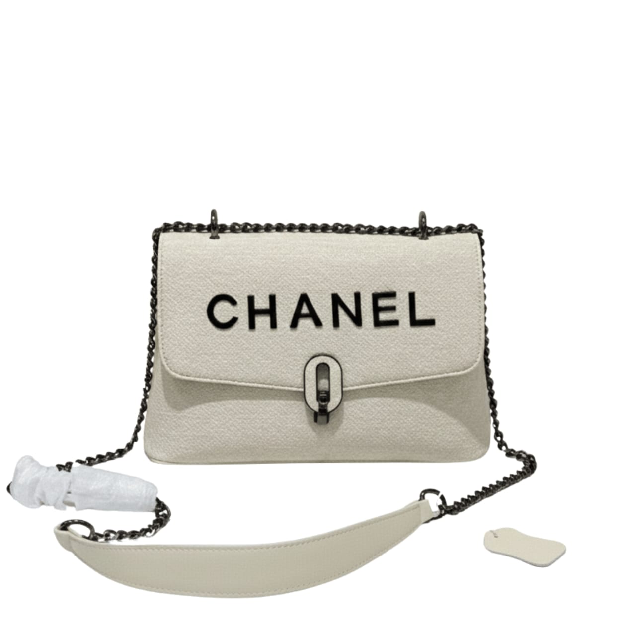 Chanel | Bag In A Light-colored Weave Fabric With A Black "