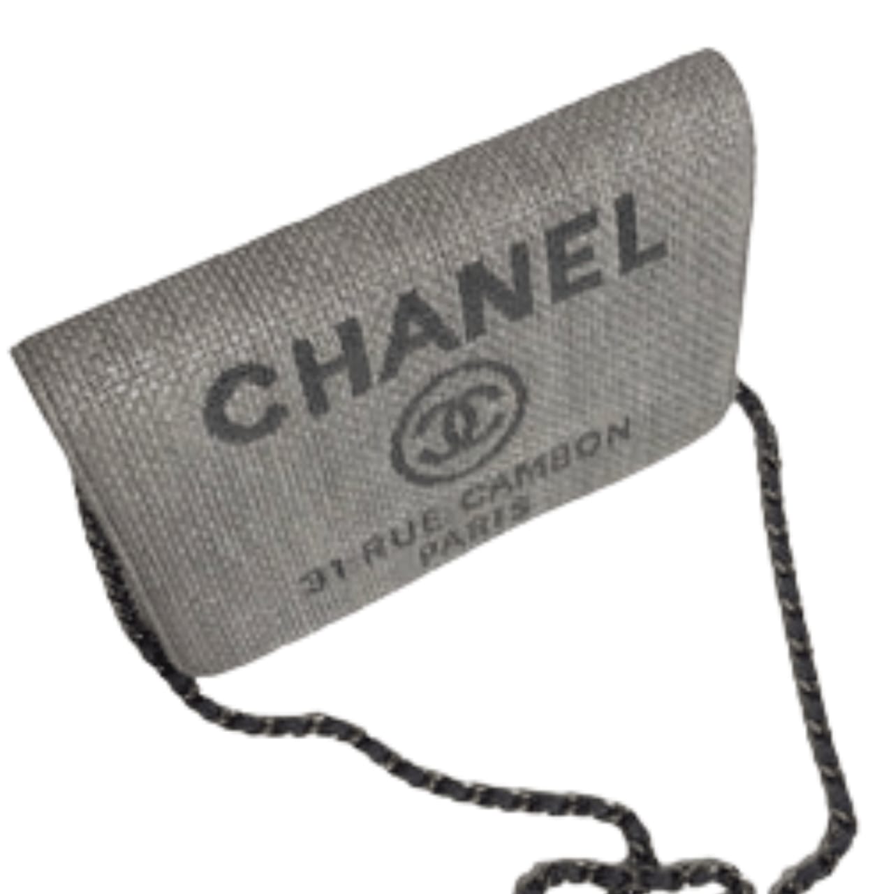 Chanel | Deauville Wallet On A Chain In A Gray Woven Material.