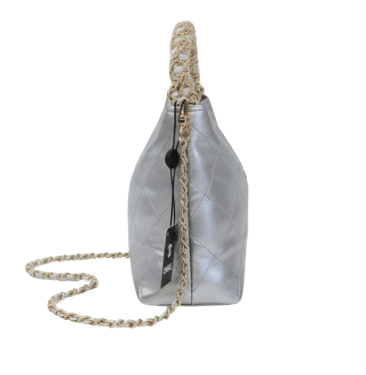 Chanel | Metallic Lambskin Chain Rows Quilted Chain Hobo Bag In Silver.