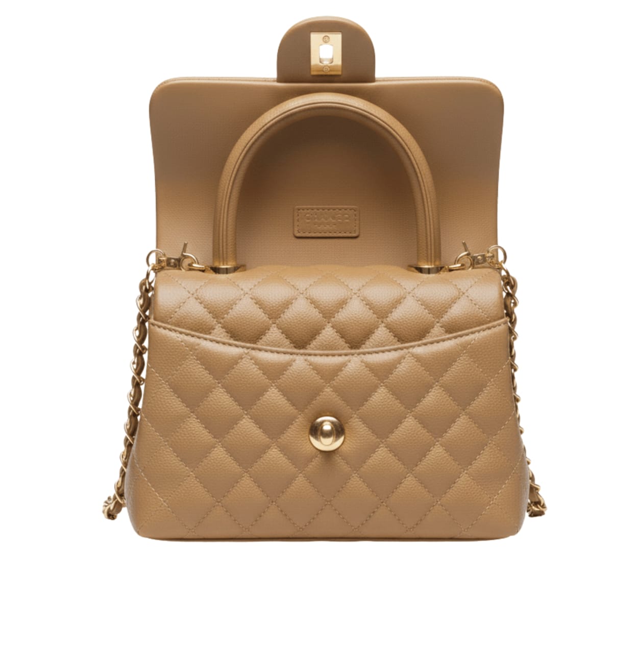 Chanel | Mini Coco Handle Flap Bag In Caramel/beige Caviar Leather.