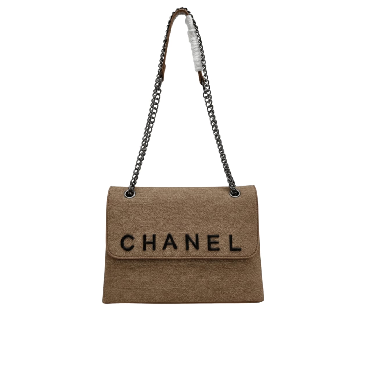 Chanel | Timeless/classic Flap Bag In Beige Jersey Material.