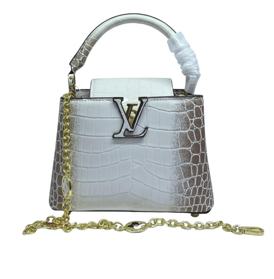 Louis Vuitton | Capucines Mini Bag In White And Brown Crocodilian Leather