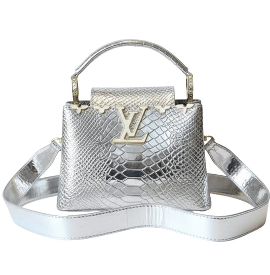 Louis Vuitton | Capucines Mini Bag In Silver Calfskin Leather