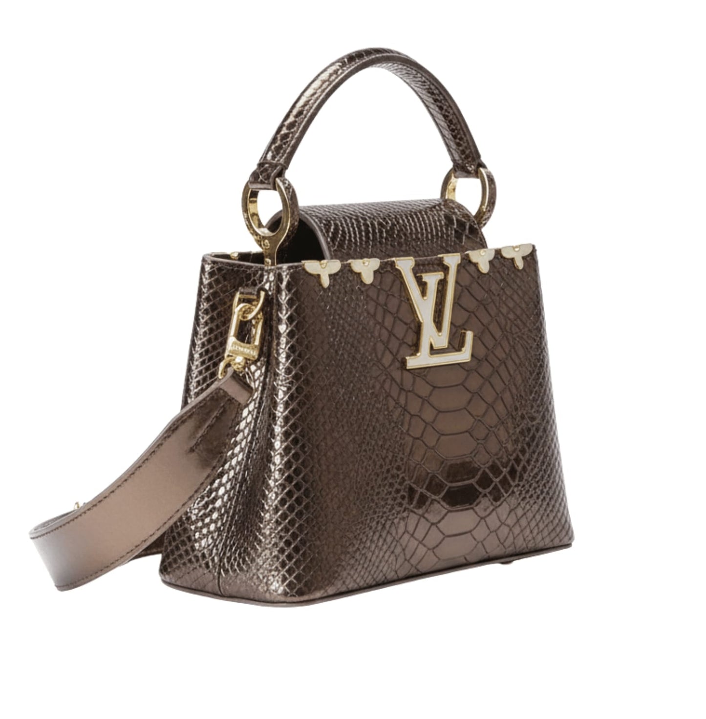 Louis Vuitton | Capucines Handbag In A Metallic Python Or Alligator