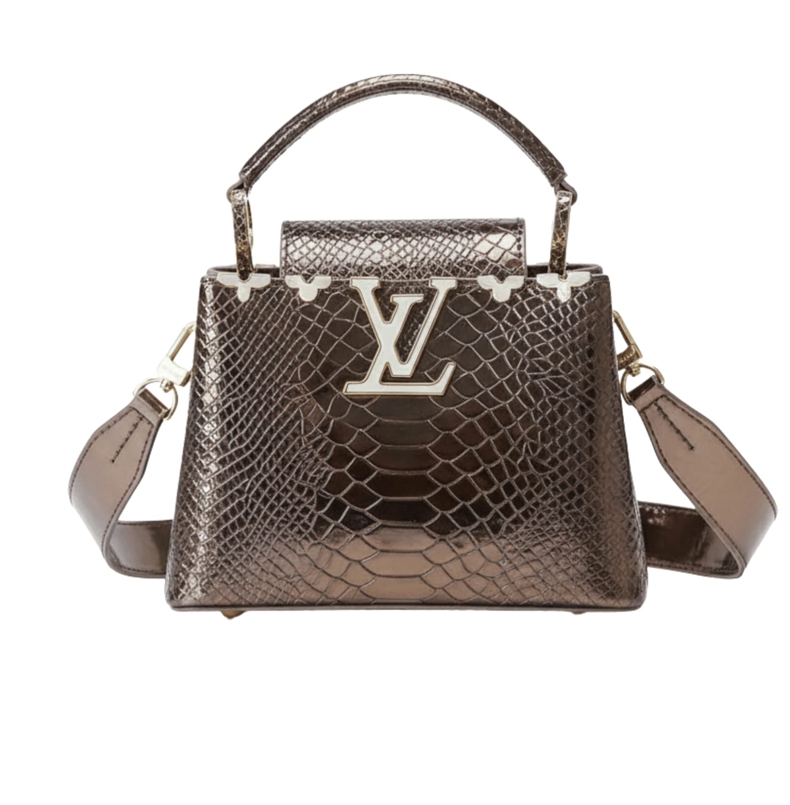 Louis Vuitton | Capucines Handbag In A Metallic Python Or Alligator