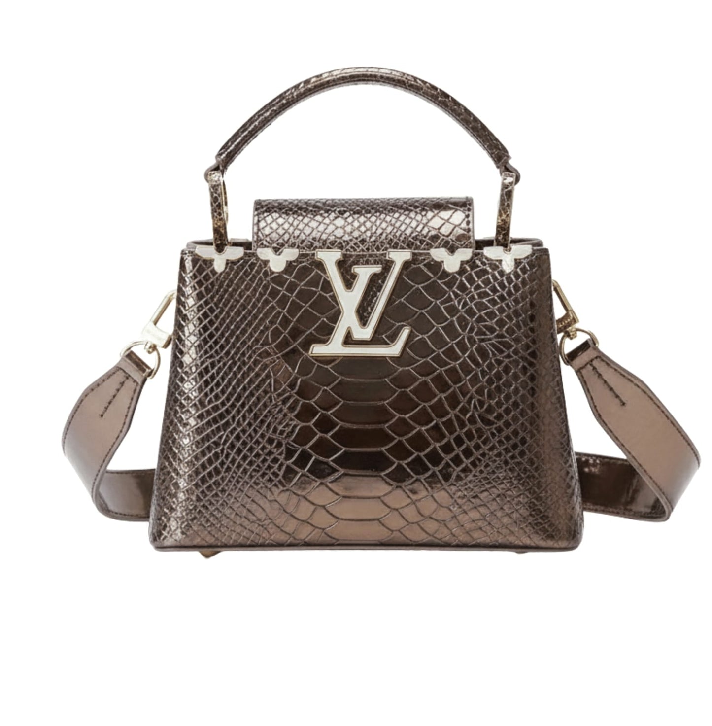 Louis Vuitton | Capucines Handbag In A Metallic Python Or Alligator