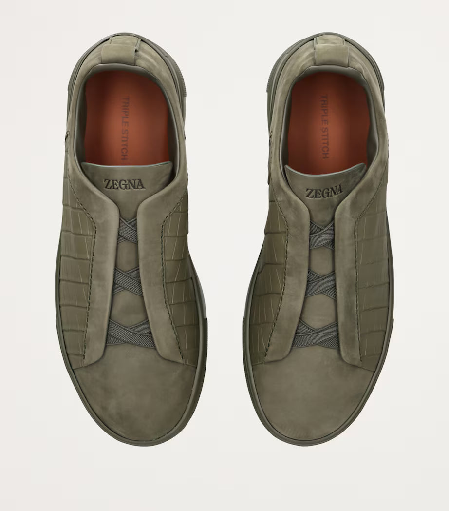 Zegna Triple Stitch | Crocodile Olive