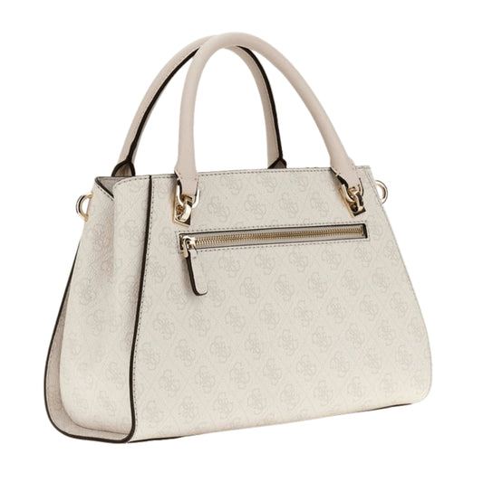 Guess | Noelle Luxury Satchel Bag In A White Logo Print Pattern