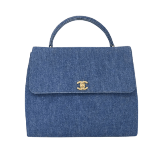 Chanel | Cc Kelly Top Handle Bag Blue Denim With Gold-tone Hardware
